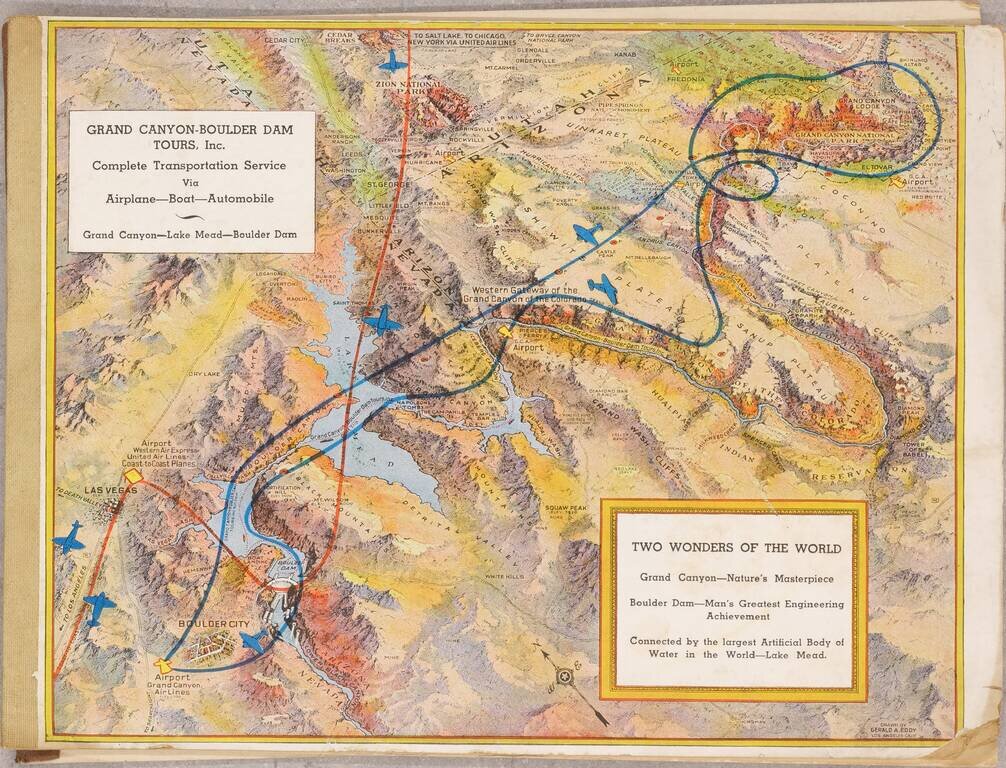 Grand Canyon -Boulder Dam Tours Inc.  Complete Transportation Service Via Airplane -- Boat --- Automobile ~ Grand Canyon -- Lake Mead -- Boulder Dam  /  Grand Canyon - Boulder Dam Tours Inc.  Agents Tour and Tariff Manual