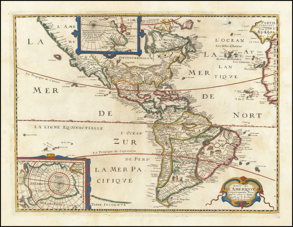 Carte de L'Amerique Corrigee et augmentee dessus toutes les autres devant faictes par P. Bertius 1639