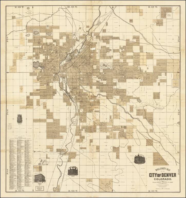 Rollandet's Map of the City of Denver Colorado -- Fourth Edition-- February 1st, 1889
