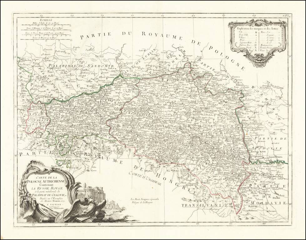 Carte De La Pologne Autrichienne Contentenat La Russie Rouge et la partie meridionale du Palatinat De Cracovie etc. . . 1775
