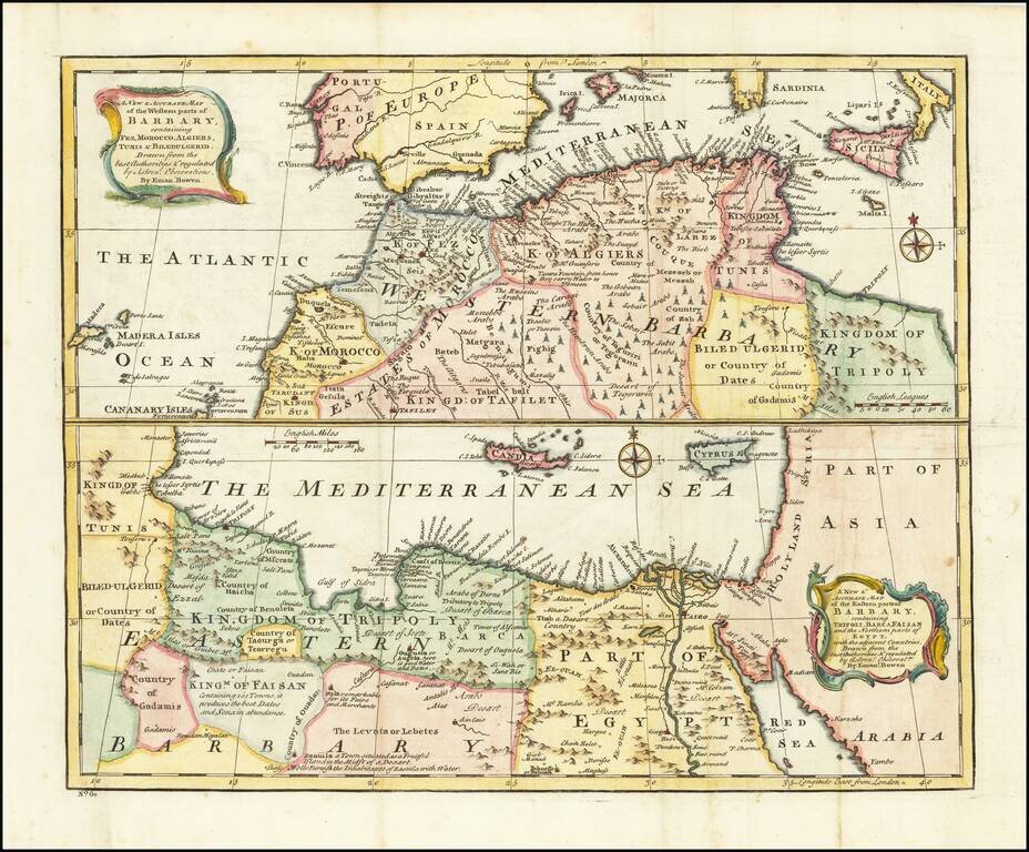 A New & Accurate Map of the Western parts of Barbary Containing Fez, Morocco, Algiers . . . [and] A New & Accurate Map of the Eastern parts of Barbary . . .[Shows Cyprus]