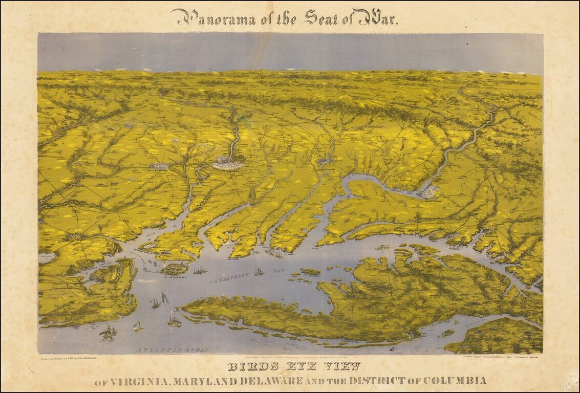 Panorama of the Seat of the War  Birds Eye View of Virginia, Maryland, Delaware and the District of Columbia