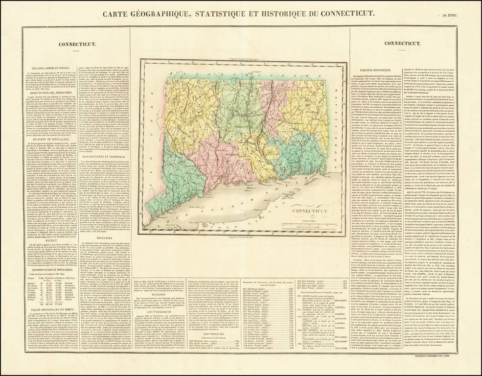 Carte Geographique, Statistique et Historique Du Connecticut