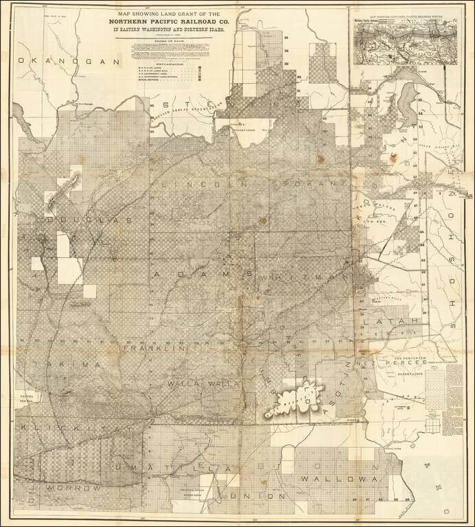 Map Showing Land Grant of the Northern Pacific Railroad Co. In Eastern Washington and Northern Idaho.