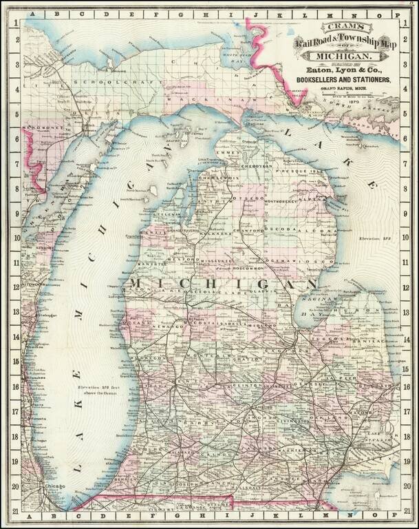 Cram's Rail Road & Township Map of Michigan. Published By Geo. F. Cram Proprietor of the Western Map Depot… 1879