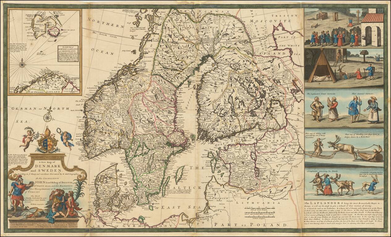A New Map of Denmark and Sweden.  According to ye Newest & most Exact Observations...To His Excellency Lord Bishop of Bristol Ld. Privy Seal & Her Majestys Plenipotentiary…