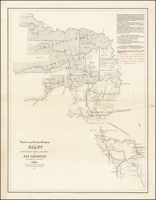 Karte von den Vermessungen im Grant und in der Gegend zwischen demselben und Neu Braunfels . .   (Map of the Survey in the Grant and in the region between it and New Braunfels . . .)