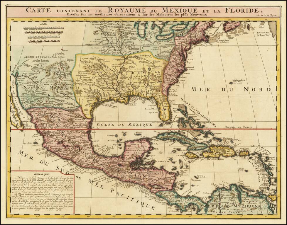 Carte Contenant Le Royaume Du Mexique Et La Floride, Dressez sur les meilleures observations & sur les Memoires les plus Nouveaux