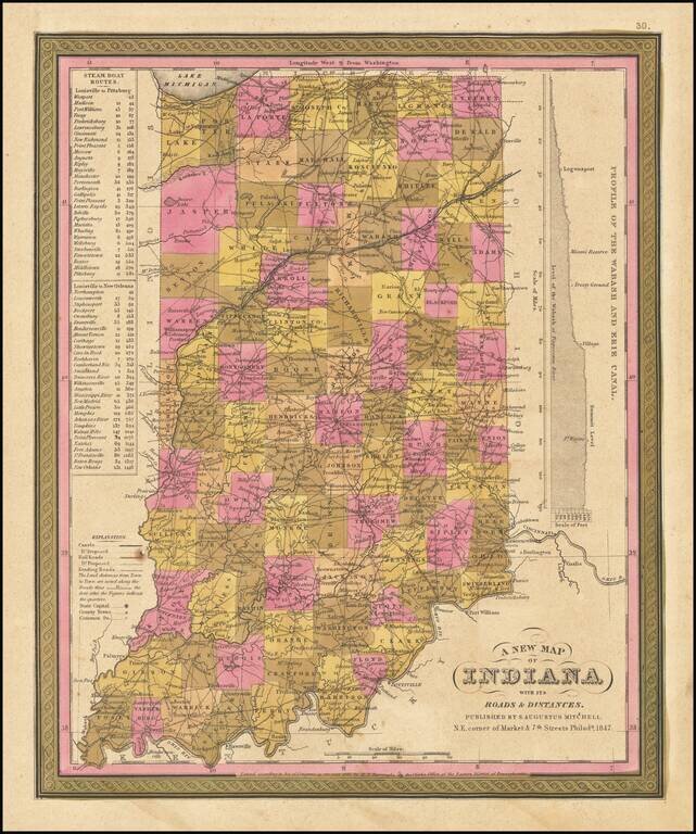 A New Map of Indiana with its Roads & Distances. . . . 1847