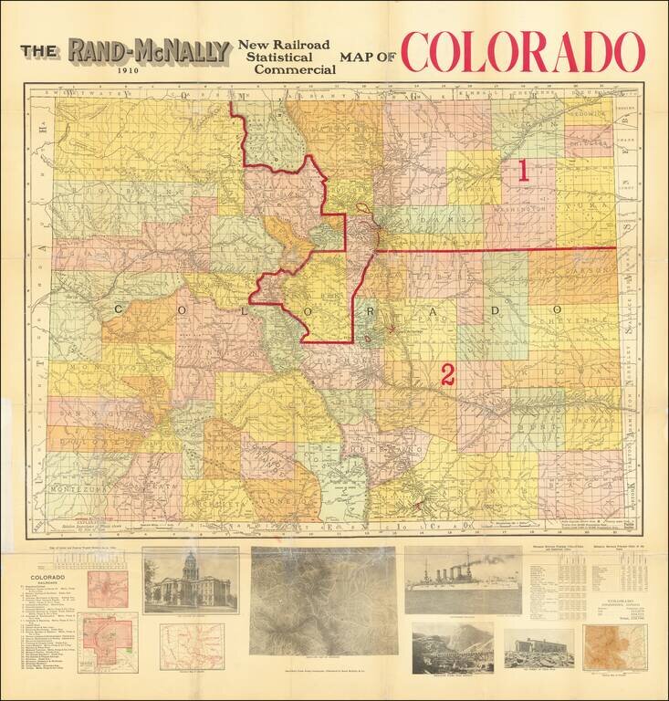 The Rand-McNally New Railroad Statistical Commercial Map of Colorado 1910