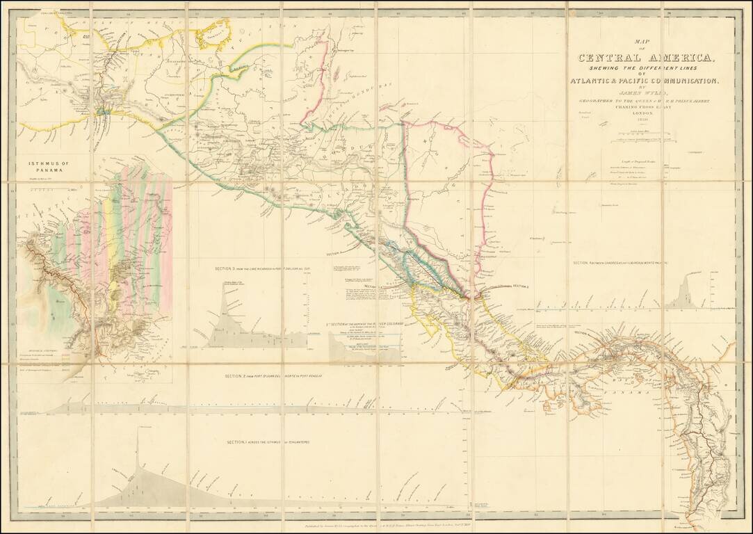 Map of Central America Shewing The Different Lines of Atlantic & Pacific Communication.  By James Wyld, Geographer To the Queen & H. Late R. H. Prince Albert . . .