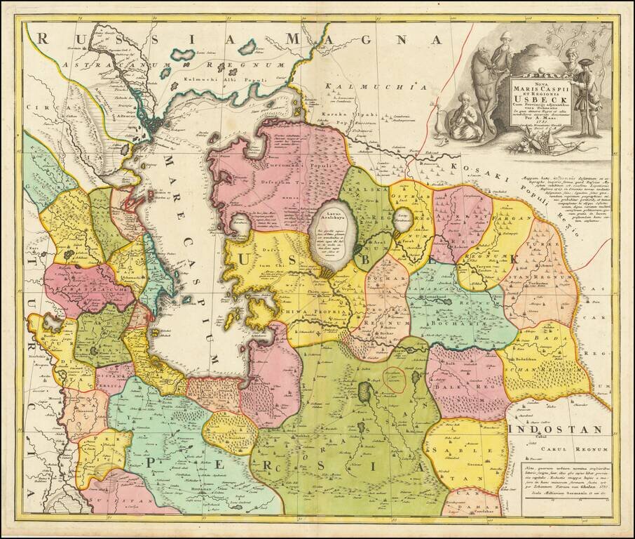 Nova Maris Caspii Et Regionis Usbeck Cum Provincis Adjecentibus vera Delineatio . . . 1735