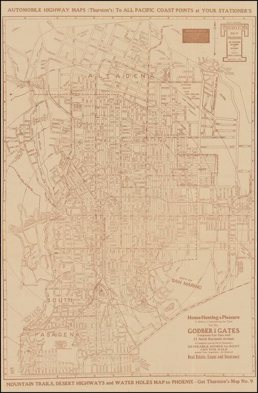 Thurston's Map of Pasadena, So. Pasadena, Altadena and San Marino