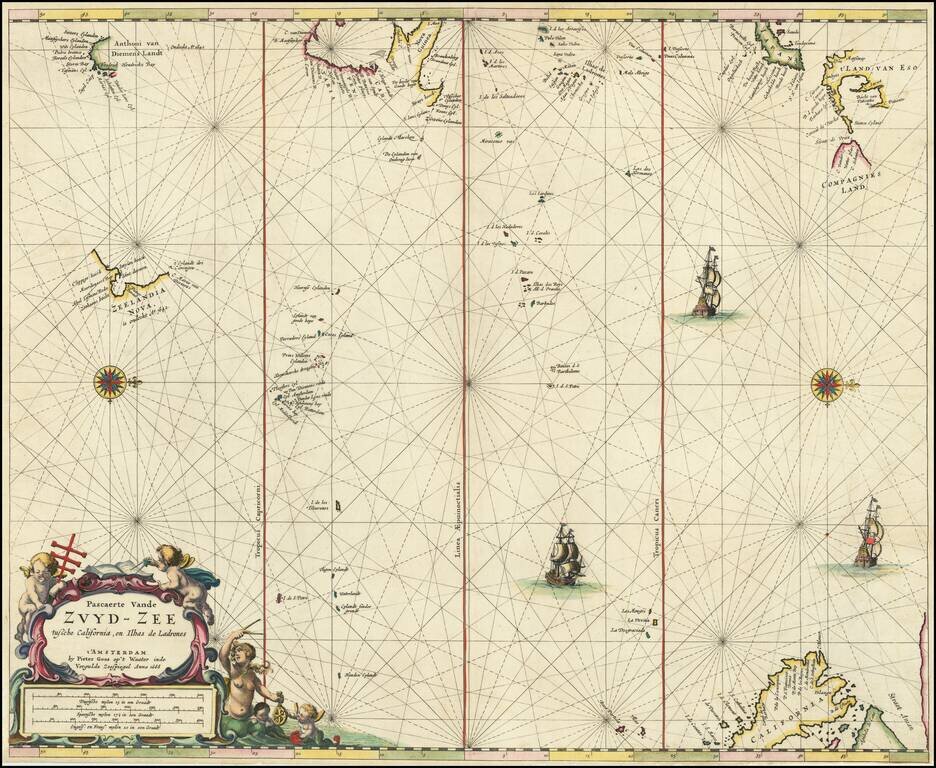 Pascaerte vande Zuyd-Zee tussche California, en Ilhas de Ladrones . . . 1666   (shows California, New Zealand, Carpentaria and Van Diemen's Land)