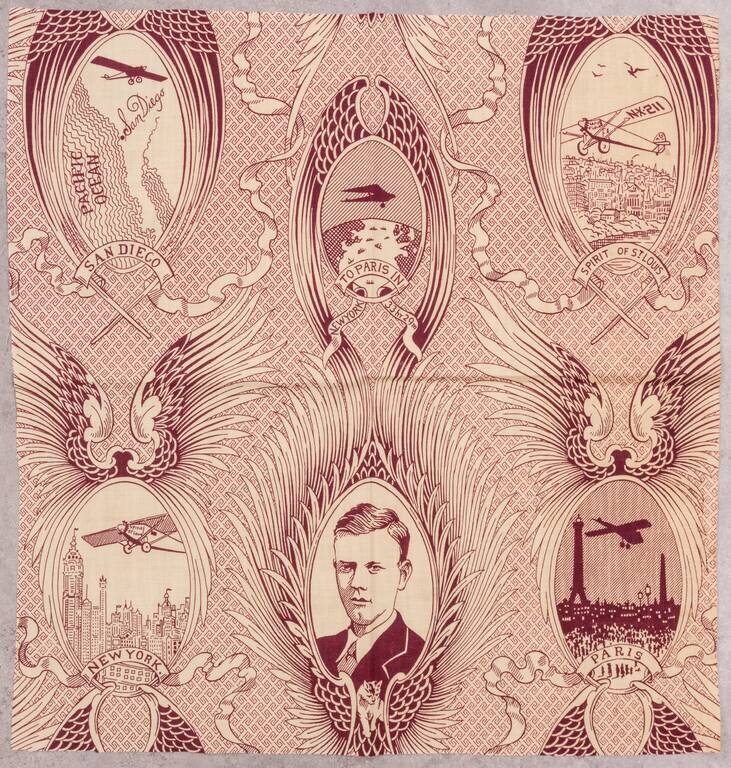 [Charles Lindbergh - 1st Trans-Atlantic Flight - Printed on Linen]