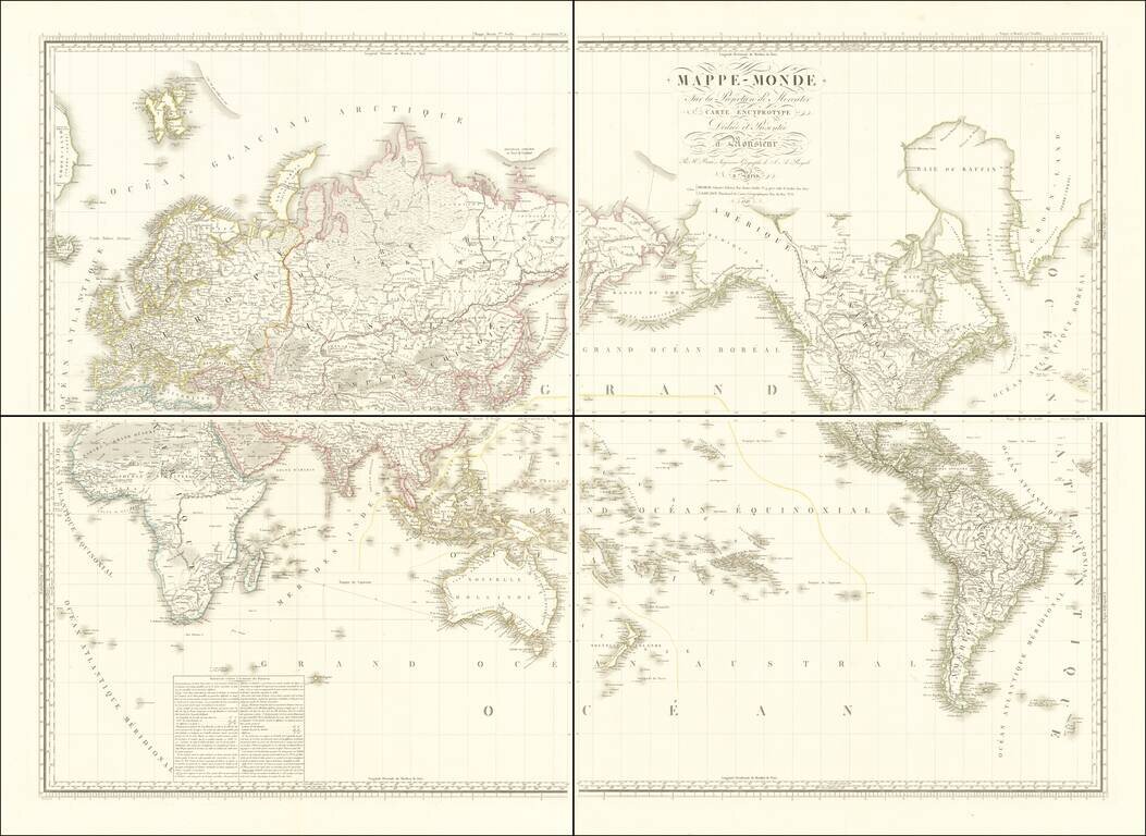 Mappe-Monde Sur la Projection de Mercator Carte Encyprotype Dediée et Présentée à Monsieur