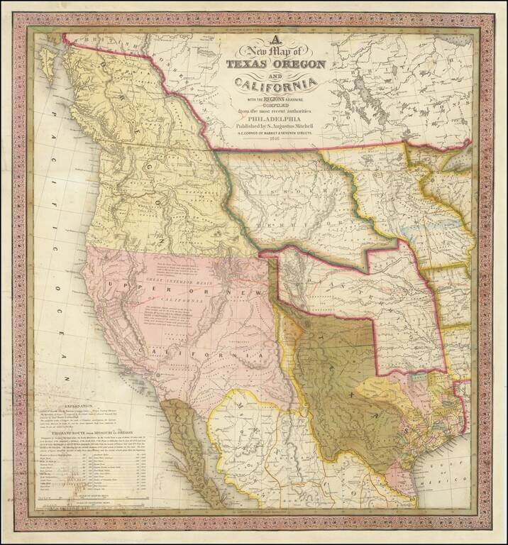 A New Map of Texas, Oregon and California with the Regions adjoining Compiled from the most recent authorities  . . . 1846