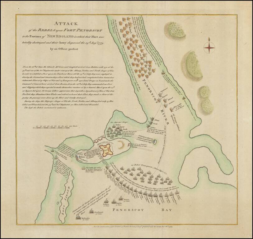 Attack of the Rebels upon Fort Penobscot in the Province of New England in which their Fleet was totally destroyed and their Army dispersed the 14th Augst. 1779.
