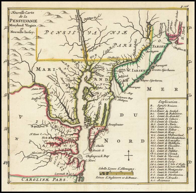 Nouvelle Carte de la Pensylvanie Maryland, Virginie et Nouvelle Iarsey