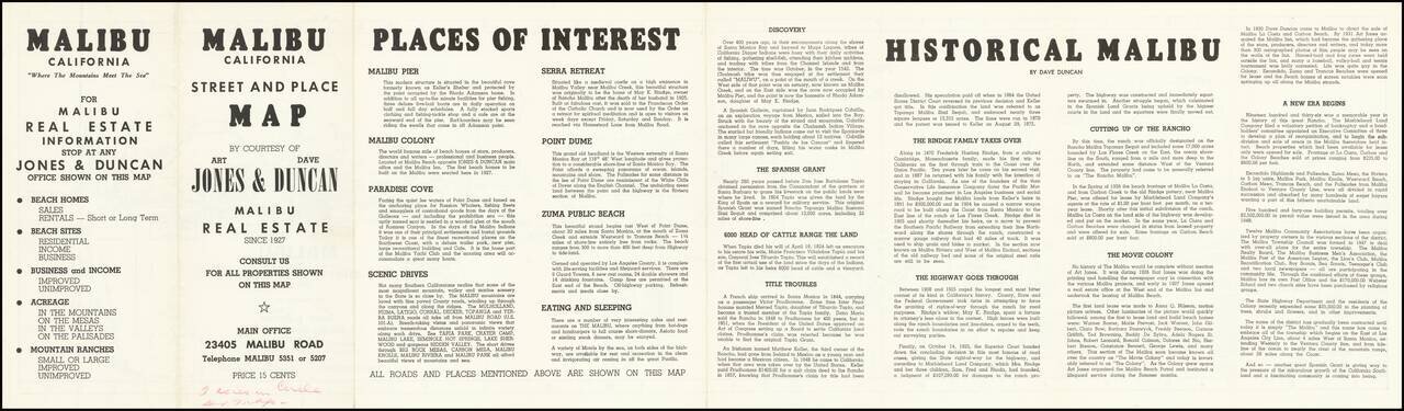 Malibu California Street & Place Map 1949