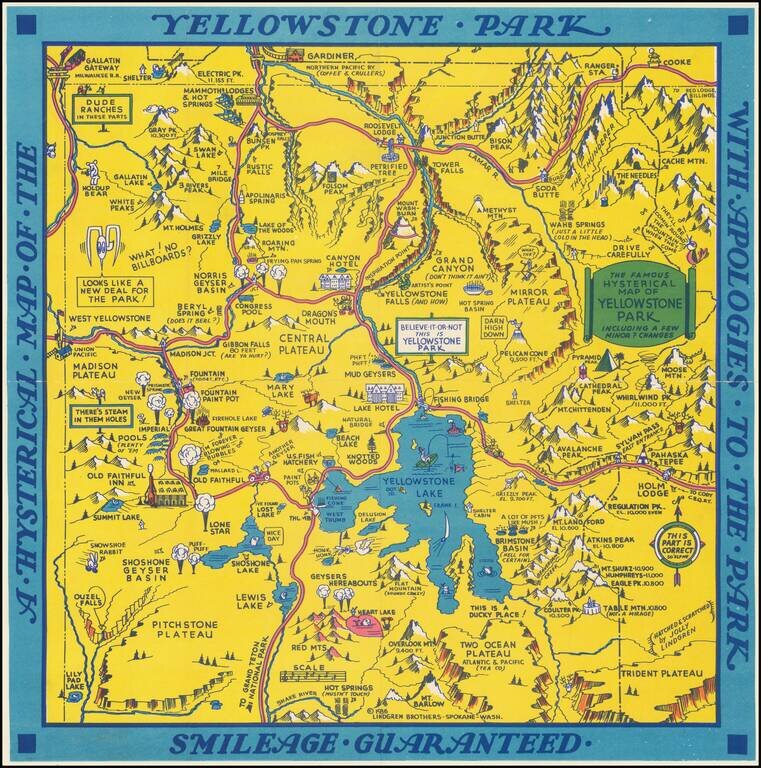 A Hysterical Map Of The Yellowstone Park -- With Apologies To The Park -- Smileage Guaranteed