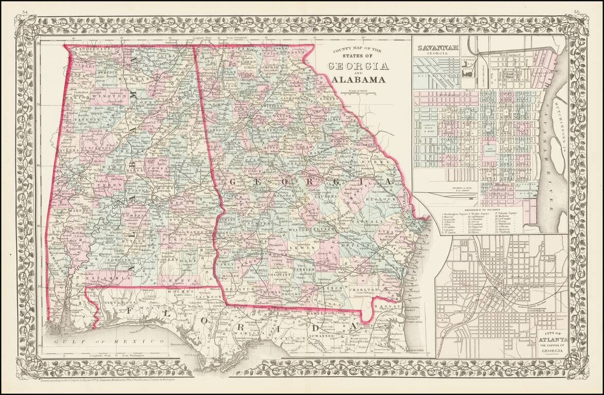 County Map of the States of Georgia and Alabama [Insets of Atlanta and Savannah]