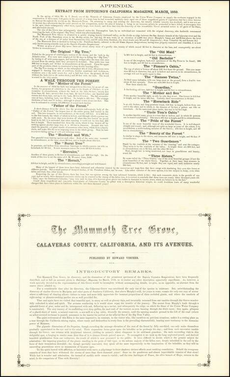 Vischer's Views of California. The Mammoth Tree Grove Calaveras County, California. And Its Avenues. Consisting of Title Page & 12 Plates with 25 Engravings.