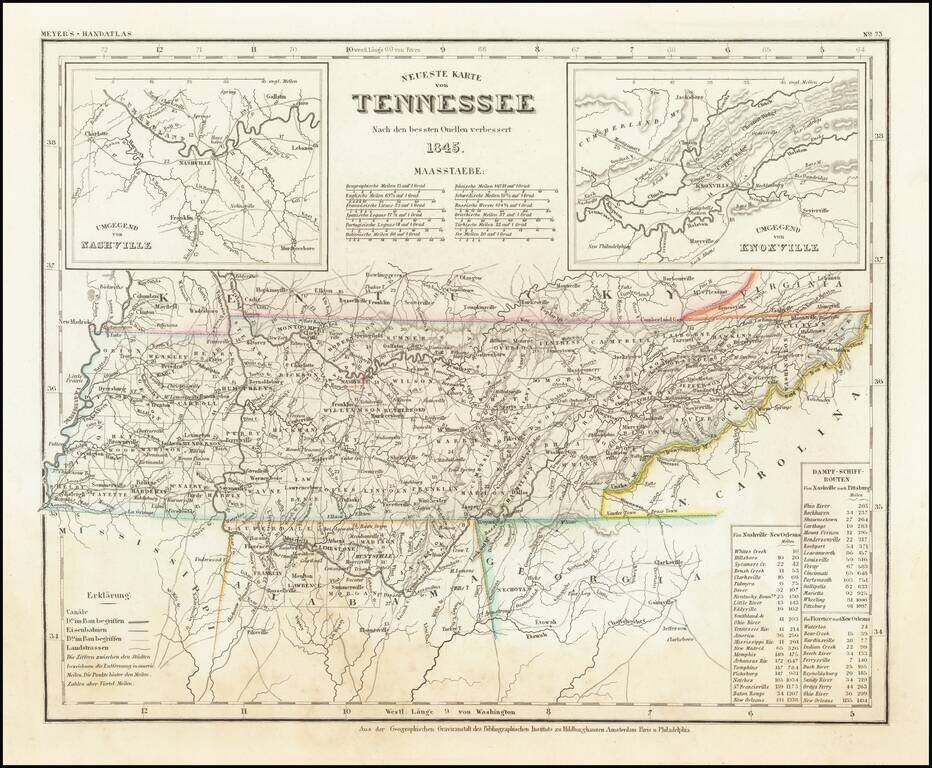 Neueste Karte von Tennessee . . . 1845