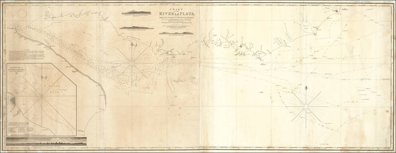 Chart of the River La Plata, from Monte Video to Buenos Ayres. Surveyed by John Warner, Master of H.M.S. Nereus, Peter Heywood Esqr. Captain. Shewing the Tracks of that Ship in the Years, 1810-11-12-13 & 14.