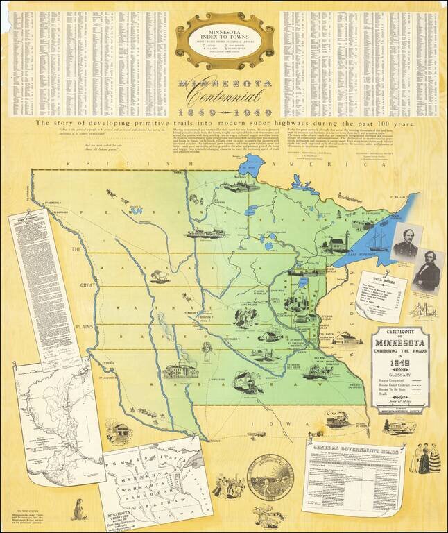 Minnesota Centennial 1849-1949.  The story of developing primitive trails into modern super highways during the past 100 years.