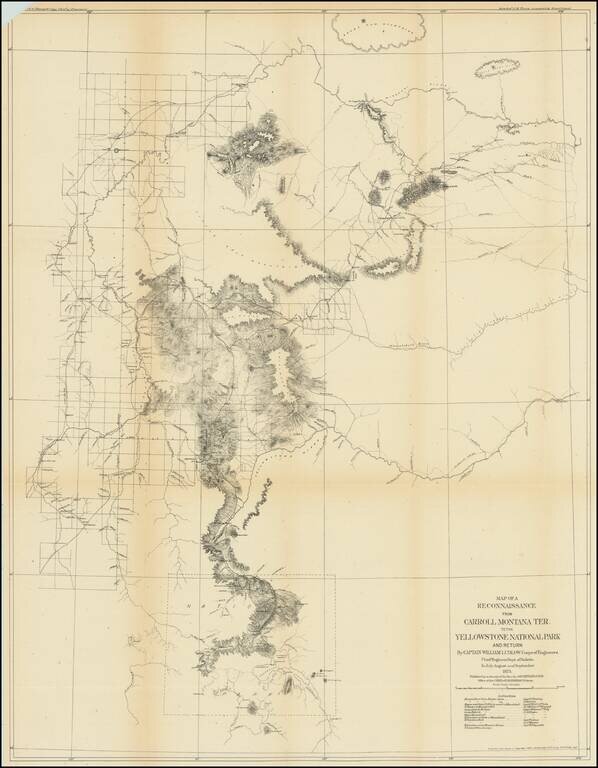 Map of a Reconnaissance From Carroll Montana Ter. To the Yellowstone National Park and Return By Captain William Ludlow Corps of Engineers.  Chief Engineer Dept. of Dakota.  In July, August and September 1875 . . .