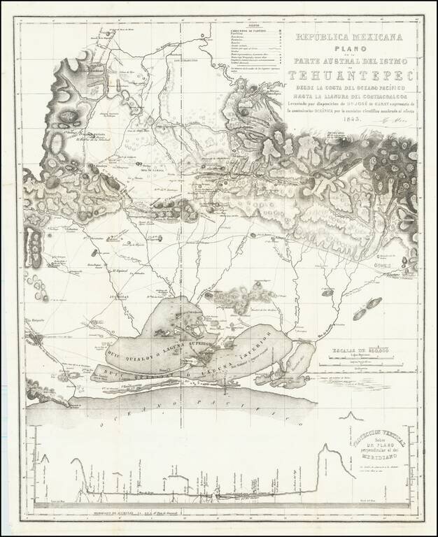 Republica Mexicana Plano de la Parte Austral Del Istmo de Tehuantepec Desde La Costa Del Oceano Pacifico Hasta La Llanura Del Coatzacoalcos Levantado por disposicion de Dn. Jose de Garay empressario de la comunicationb Oceanica apor la comision cientifica