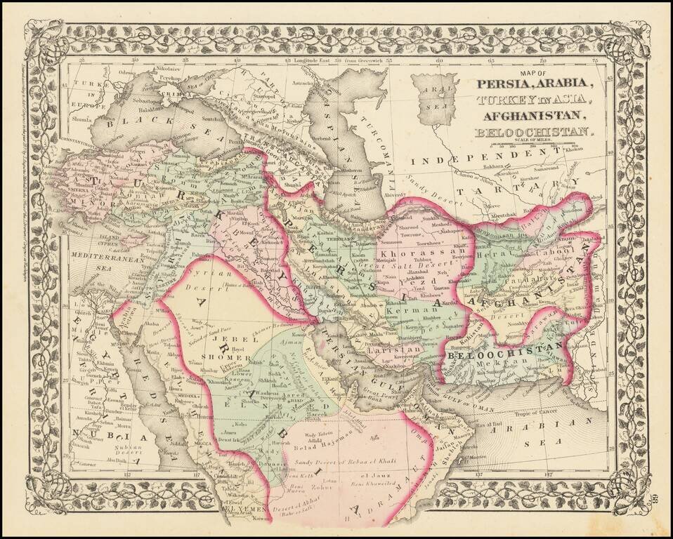 Map of Persia, Arabia, Turkey in Asia, Afghanistan, Beloochistan.