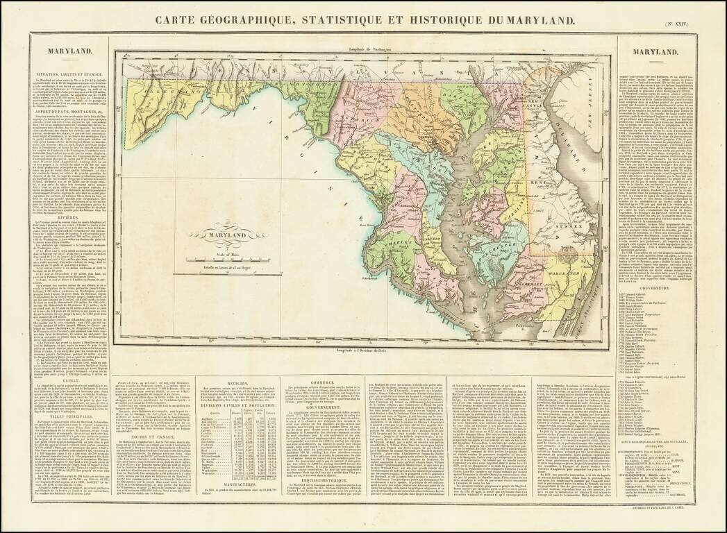 Carte Geographique, Statistique et Historique du Maryland