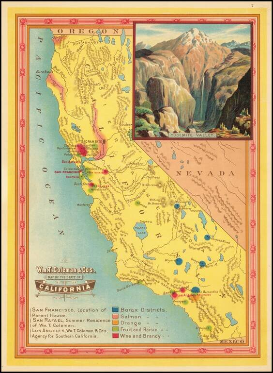 Wm. T. Coleman & Co.'s Map of the State of California  [and]  Wm. T Coleman& Co's. Skeleton Map of Columbia River Canneries, Showing Their Location.