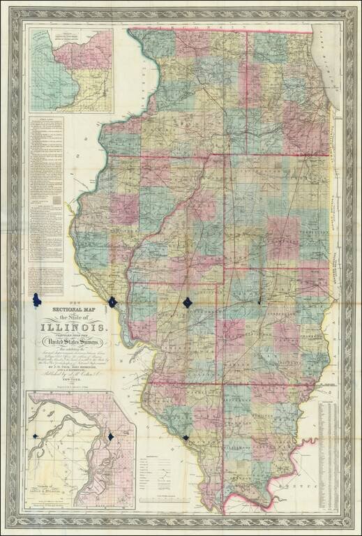 New Sectional Map of the State of Illinois. Compiled From The United States Surveys.  Also Exhibiting the Internal Improvements distances between Towns Villages Post Offices and outlines of Prairies . . . 1852