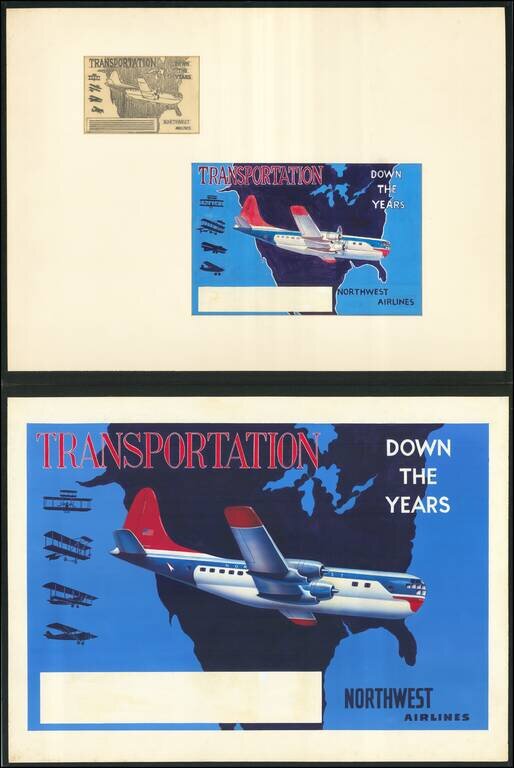 [Northwest Airlines -- Original Advertising Artwork]  Transportation Down The Years  Northwest Airlines