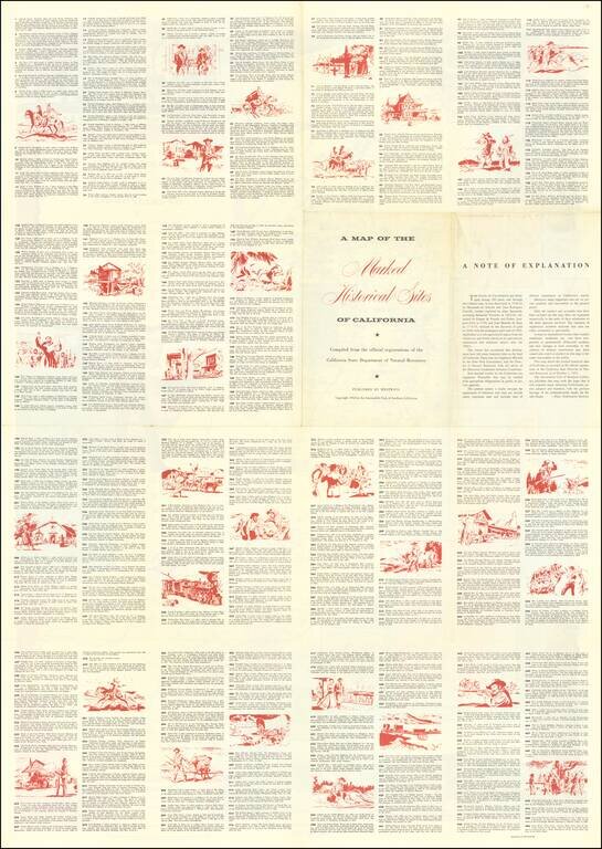 A Map of the Marked Historical Sites of California  *  Compiled from the official registrations of the California State Department of Natural Resources  *  By Phil Townsend Hanna and William Webb  *  Cartography By Lowell Butler