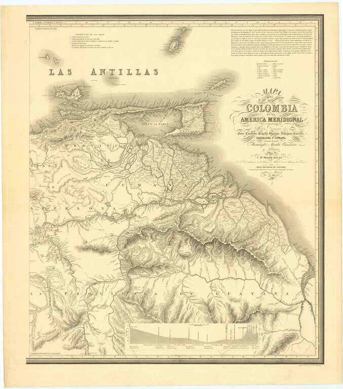 Mapa de una parte del Territorio de Colombia en la America Meridional che comprehende las Nuevas provincias de Coro, Carabobo, Trujillo, Barinas, Achaguas, Caracas, Barcelona y Cumana con parte de lasde Marcaybo, Merida, Casanare y Guayana Por Dn. Felipe 