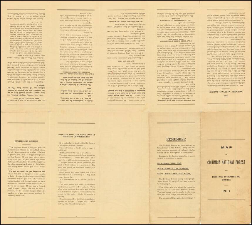 Map of Columbia National Forest and Directions To Hunters and Campers -- 1913