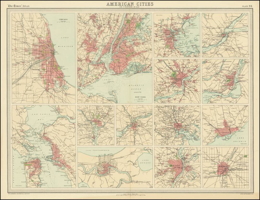 American Cities on Uniform Scale (Chicago, New York, Boston, Quebec, Philadelphia, Montreal, San Francisco/Oakland, Washington, Ottawa, Baltimore, Toronto, New Orleans, St. Louis, Winnipeg