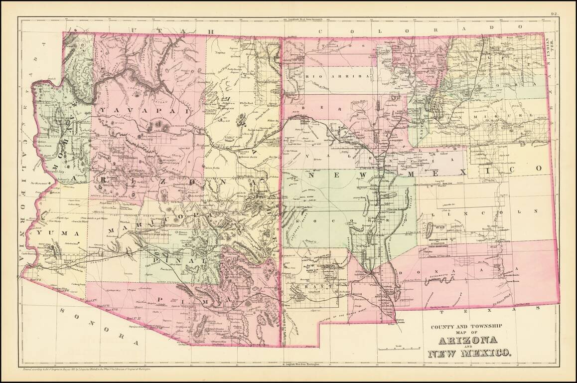 County and Township Map of Arizona and New Mexico