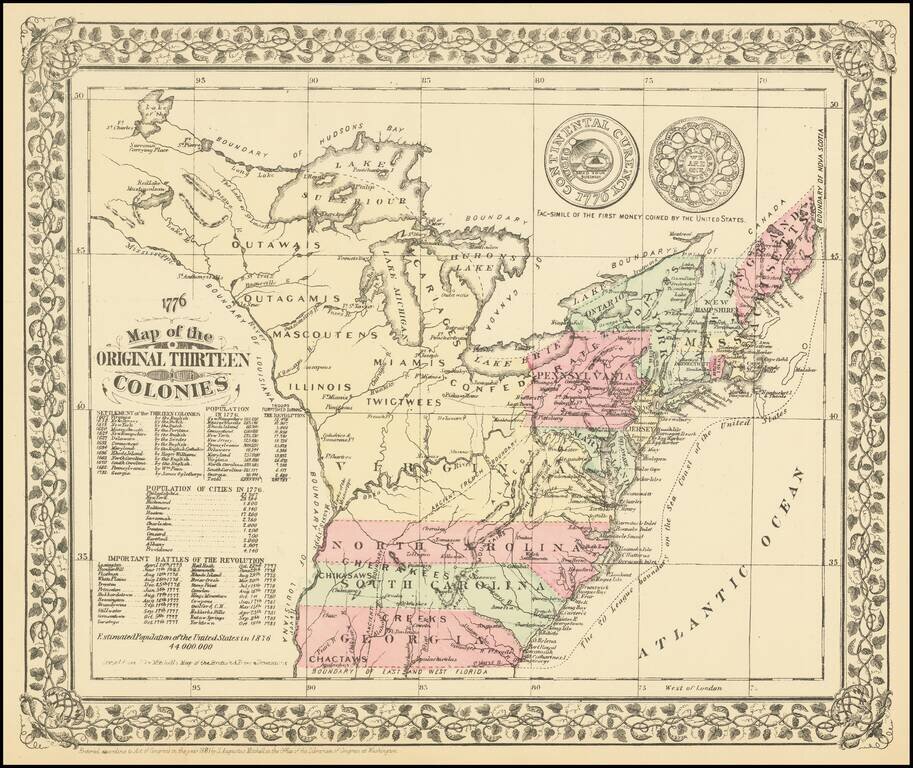 1776 -- Map of the Original Thirteen Colonies