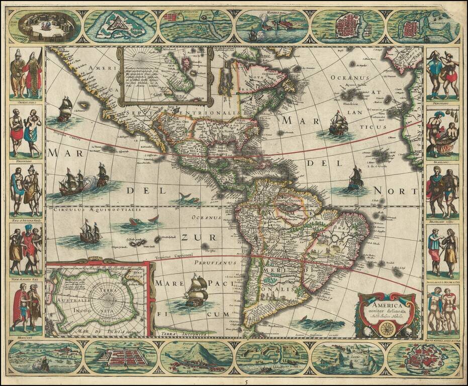 America noviter delineata Auct. Judoco Hondio . . . [Exceptionally Rare Four-Border Variant]