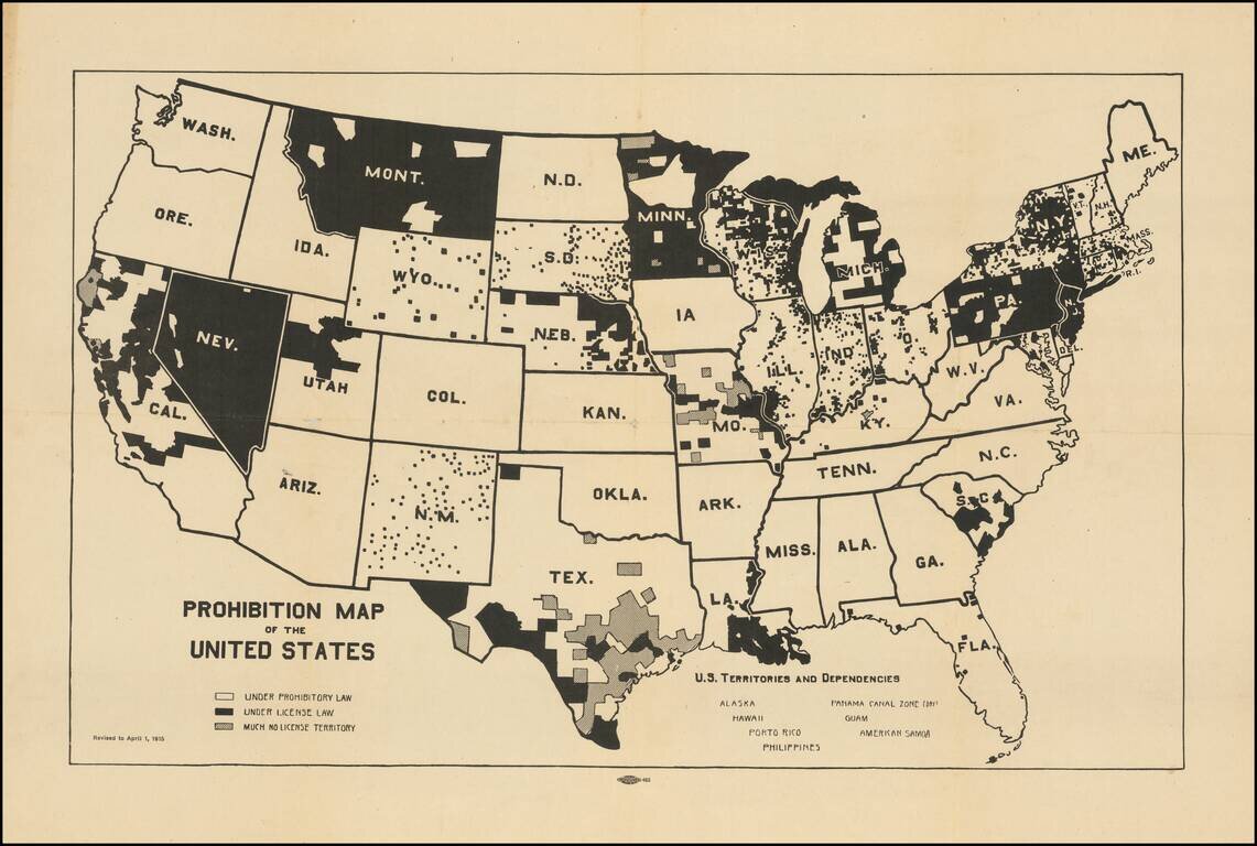 Prohibition Map of the United States Revised to April 1, 1915.