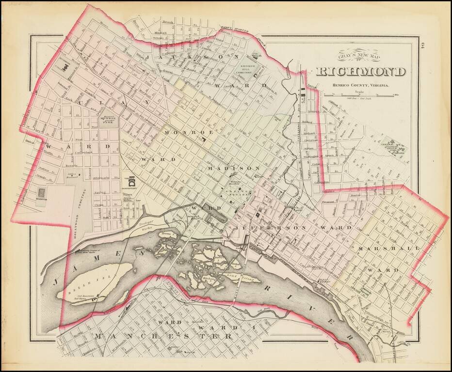 Gray's New Map of Richmond Henrico County, Virginia