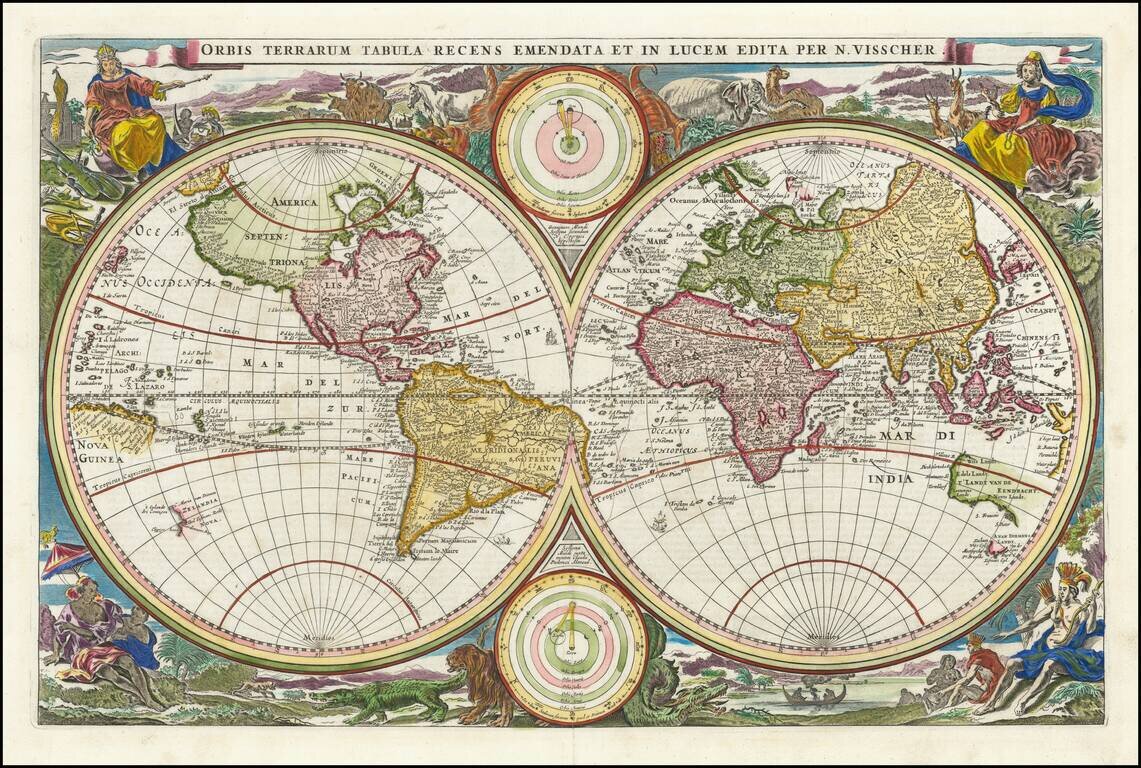 Orbis Terrarum Tabula Recens Emendata et in Lucem Edita Per N. Visscher