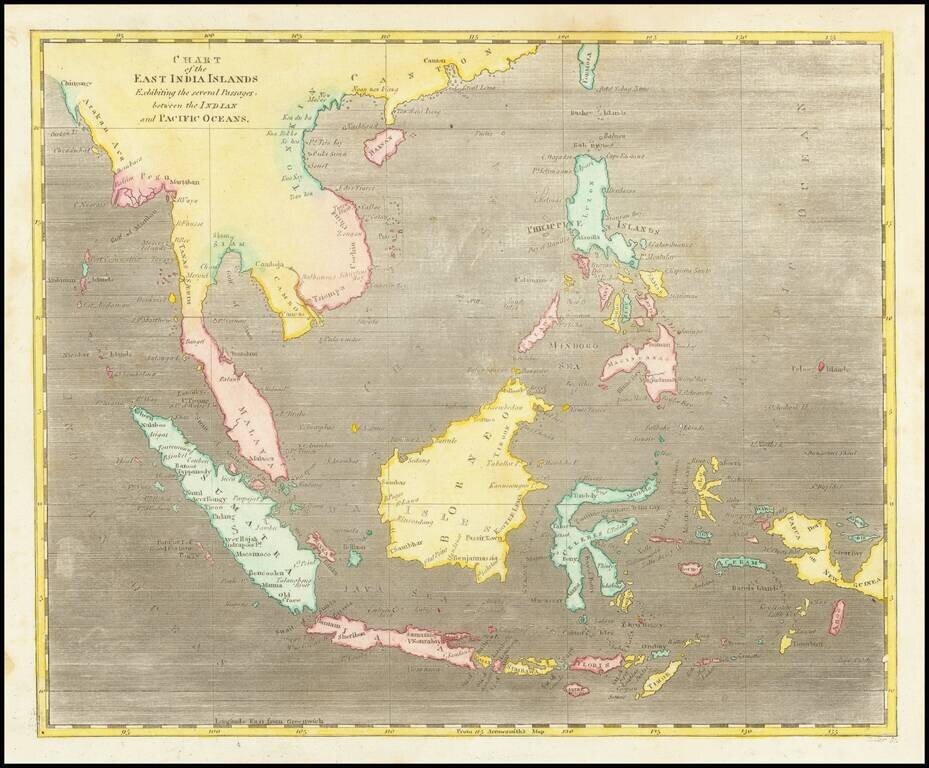 Chart of the East India Islands Exhibiting the several Passages between the Indian and Pacific Oceans.