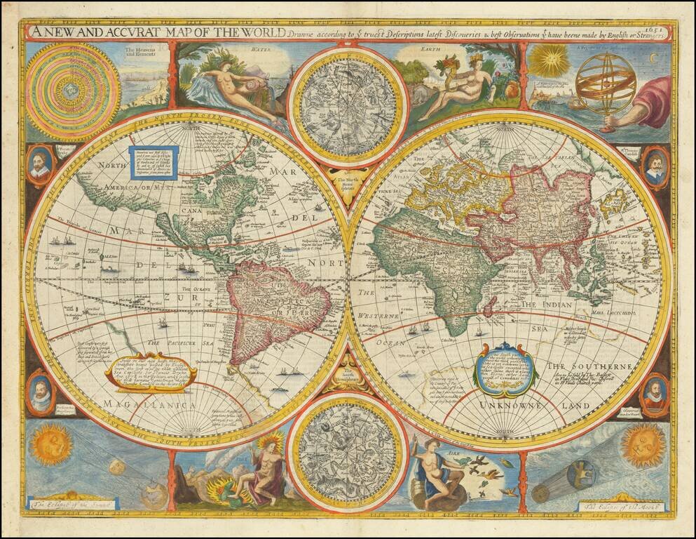 A New and Accurat Map of the World Drawne according to ye truest Descriptions lastest Discoveries & best observations yt have beene made by English or Strangers. 1651.