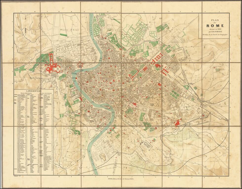 Plan de Rome dresse en 1888 par l'abbe Nicole  Membre de la Societe de Geographie.
